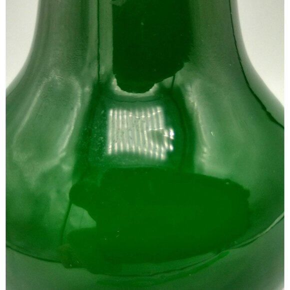 Green Glass Cased Flower Vase Ruffle Edge Trim Handmade 6.5 Inches Vintage - Picture 6 of 13